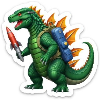 Godzilla flying with a rocket pack sticker
