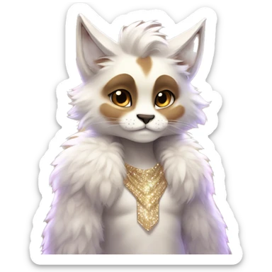 Furry, sparkle, iridescent, colorful, pastel, edgy, cool, fantasy beautiful, brown, beige, white, divine, godly, angelic, animal, anthro, full body, fursona, feline sticker