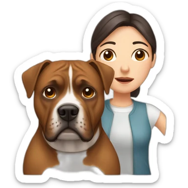 Sad Man with Chinese wife and brown Staffordshire terrier dog sticker
