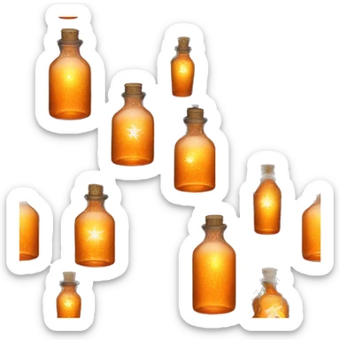 Orange magic fairy light sparkling old Antique bottle with poison and with herbal and flowers sticker