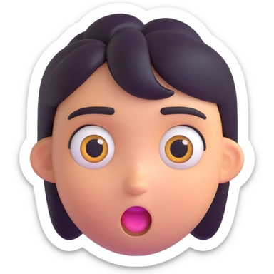 apple-style 3D emoji character with smooth skin, large expressive eyes, soft shadows, glossy plastic texture, bright pastel colors, fun cartoonish look, head centered, neutral background, resembling the face shape, hairstyle, and surprised expression of the person sticker