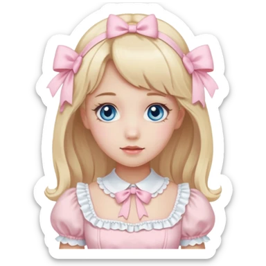 sweet lolita with blond hair, blue eyes, white skin, wearing a light pink dress sticker