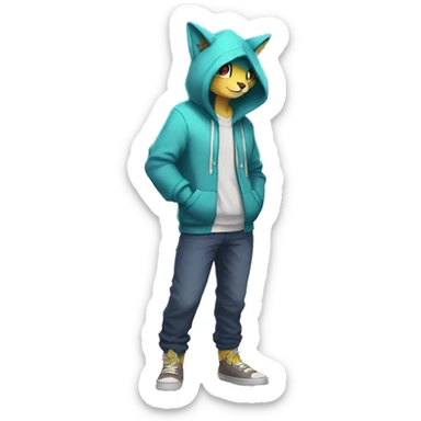 Anthro Sona Fakemon with a hoodie Full Body sticker