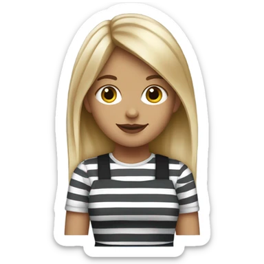 blonde girl with curtain bangs wearing a starbucks apron and a black and gray striped shirt sticker