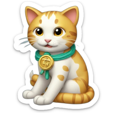Chinese cat hugging Caduceus sticker