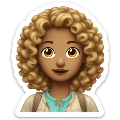 Girl with tan skin and curly hair taking a selfie sticker
