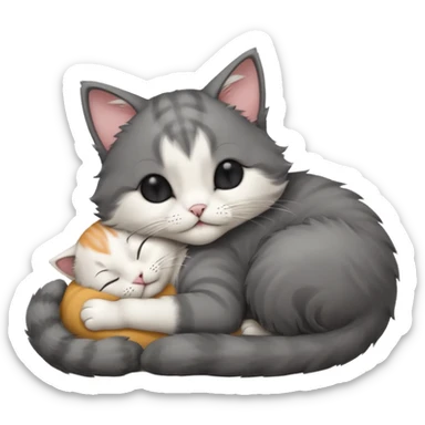 dark grey and white small cat with his eyes closed lying down leaning on its elbow with its paw curled under its head holding it up sticker