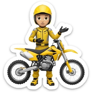 dirtbike rider in yellow gear signing autographs sticker
