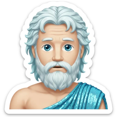 Uranus, God of Air from Roman Deities with long white wavy hair and beard, pale cyan sequin toga sticker
