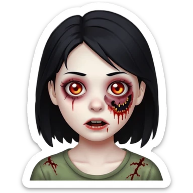 girl zombie with black hair and black background sticker