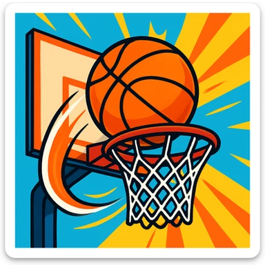 basketball going through a hoop, vibrant and dynamic style sticker