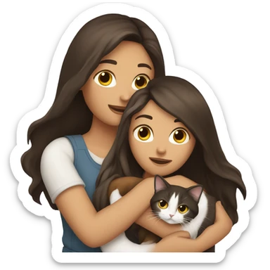 Two long hair brunettes keeping two cats in their hands sticker