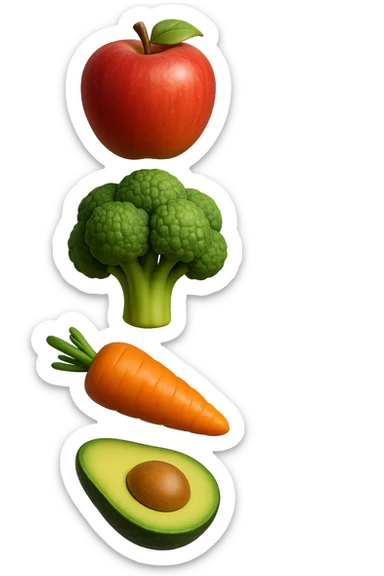 emoji stile iphone in 3d di cibo sano che fluttua in aria vericalmente, iperrealistico 4k sticker