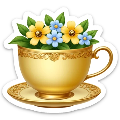 Golden teacup with flowers inside teacup  sticker