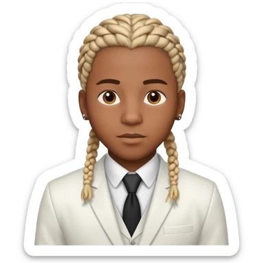 a young black guy with cornrow braids wearing a full white suit sticker