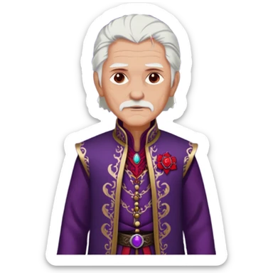 a white haired old man with purple eyes standing, full body, in Targaryen themed clothes, clothes are black and red themed sticker