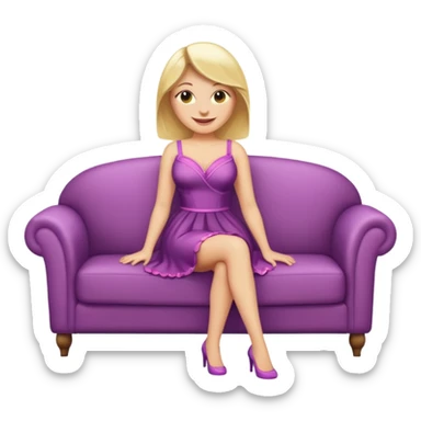 buxom blonde woman full body on a couch, SFW, emoji style sticker