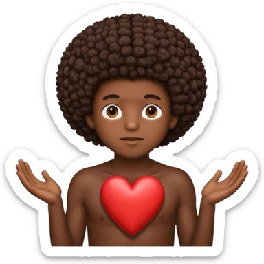 I want a black boy with chocolate skin and an afro holding a heart close to his chest as if to present it to someone he loves. sticker