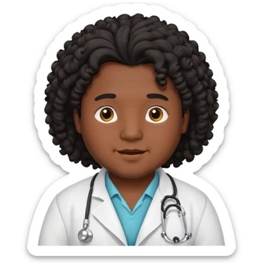 a young chubby male doctor with black long curly hair and cheerful face without gpasses sticker