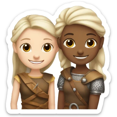 young white skin viking girls helping each other smiling sticker
