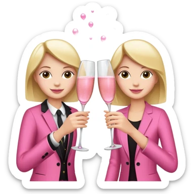 champagne glasses with pink champagne giving cheers two people sticker
