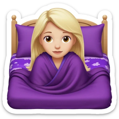 Blonde girl on bed eggplant emoji blankets sticker