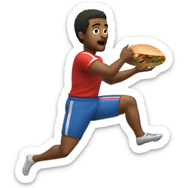 a man holding a kebab whilst kicking a football sticker