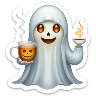  Spooky Ghost emoji holding a cup of tea sticker