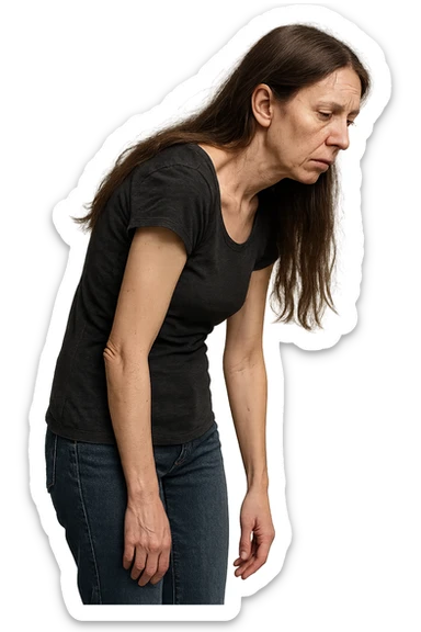 fai immagine identica ma di una donna con capelli lunghi, iperrealistico 4k, postura storta con spina dorsale storta sticker