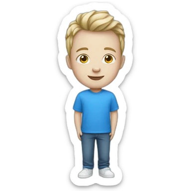 Boy with white skin in blue clothes with laptop  sticker