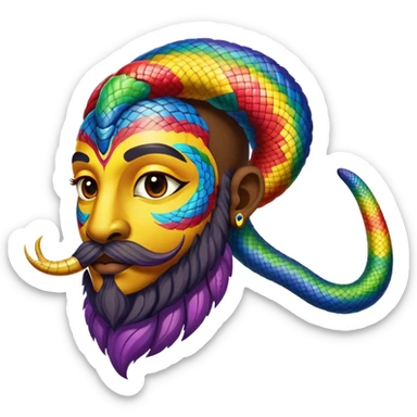 Oxumarê, African deity as rainbow serpent with human face, having a small goatee beard and a beauty mark on the left side below the lip sticker