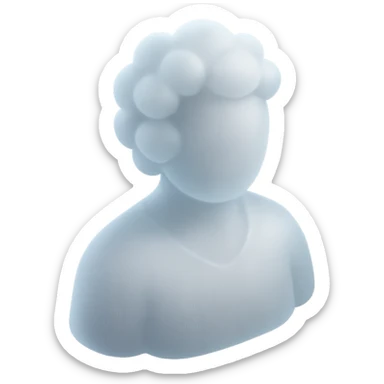 A person from the shoulders up, entirely composed of fluffy white convex clouds, matte glass style. sticker