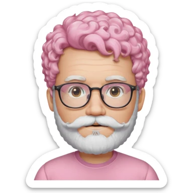 very white bearded and white mustached, pink short curly haired, wearing glassess sticker