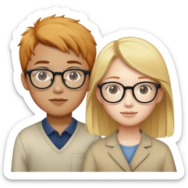 Asian boy with glasses with ginger girl and blonde girl sticker