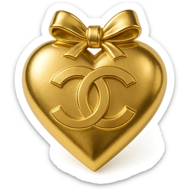 Chanel heart in metallic gold style with interlocking C's and a ribbon, sophisticated and stylish sticker