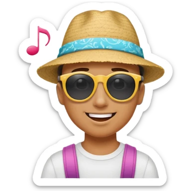 Someone listening to a speaker at the beach. Add some musical notes coming out of the speaker. sticker