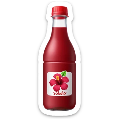 sobolo emoji (Ghanaian frink) in a plastic bottle and make the juice dark red  but a hibiscus on it and  write sobolo on it no hibiscus behind it on the label instead sticker