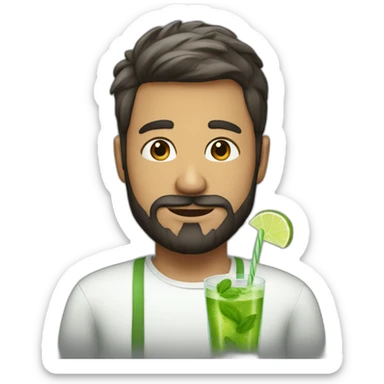 very short hair man with beard and with mojito sticker