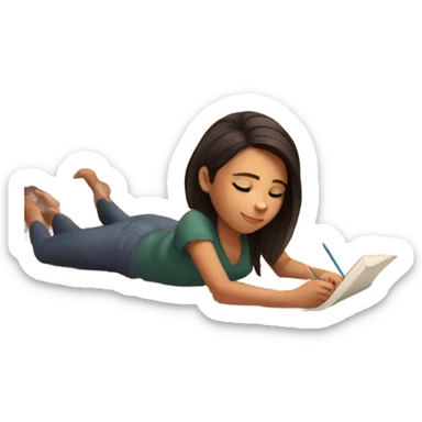 A girl lying on the floor and drawing in cozy atmosphere  sticker