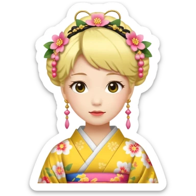 Japanese Princess with floral hairpin, yellow sticker