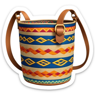 cinematic-realistic-image-of-a-traditional-colombian-mochila bucket bag,-rendered-with-detailed-woven-textures-and-vibrant-patterns bucket bag - with fabric strap sticker