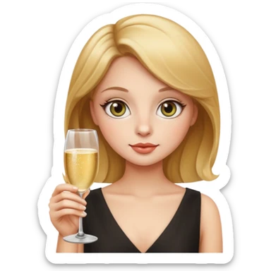 leo woman holding a glass of champagne, apple emoji style, simple and bold, round face, big eyes, minimal details sticker