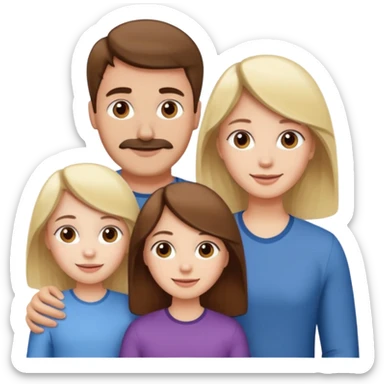 happy pale white family with one brown hair dad, one brown hair mom, one blonde girl, and one brown hair girl sticker