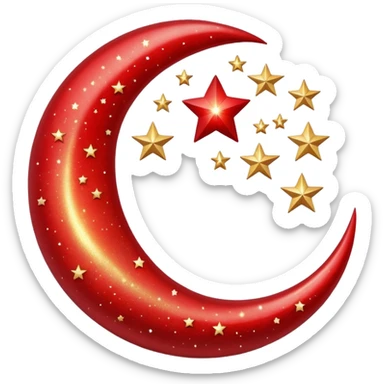 Beautiful sparkly glittery shiny pretty red crescent and stars scenery sticker