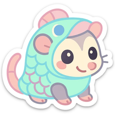cute cartoon possum dressed up like a fish sticker