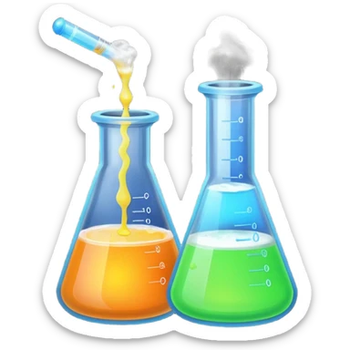 hi-lighters uv light glowibg formula in beaker/ test tube and baking soda in lab sticker