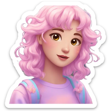 Dreamy pretty shiny colorful girl in nature pastelcore kawaii aesthetic sticker