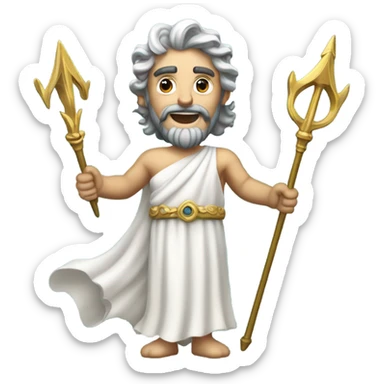 Poseidon with Trident. white dress. smile . eye blink sticker