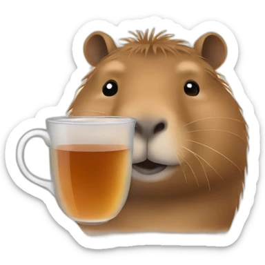A capybara in profile holding a cup of tea  sticker