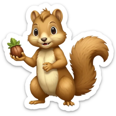 saber-toothed squirrel character with acorn, full body sticker